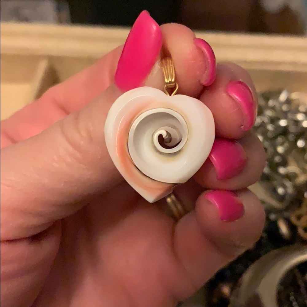 Carved shell heart pink and white 3/4” long